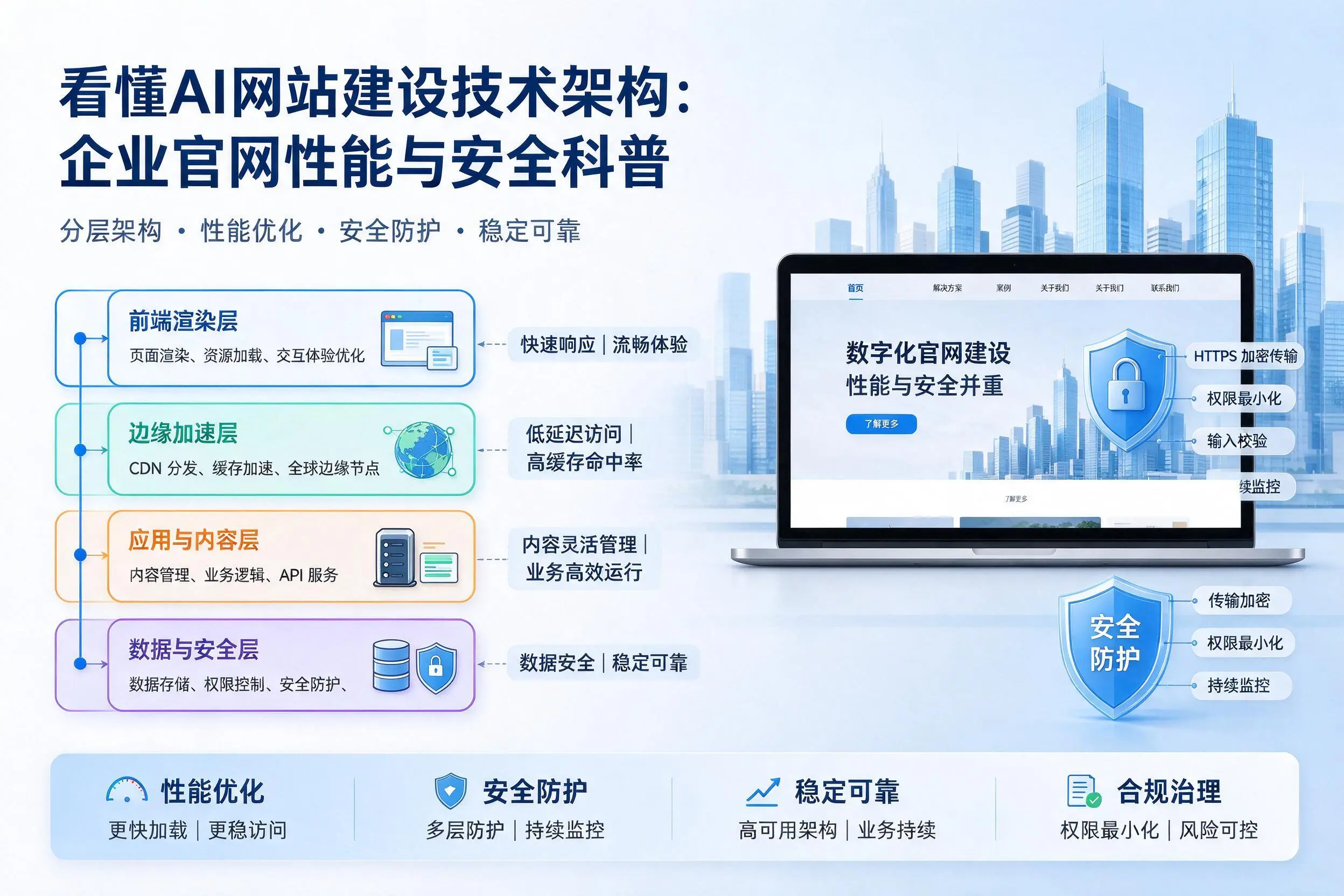看懂AI网站建设技术架构:锡林郭勒企业官网性能与安全科普