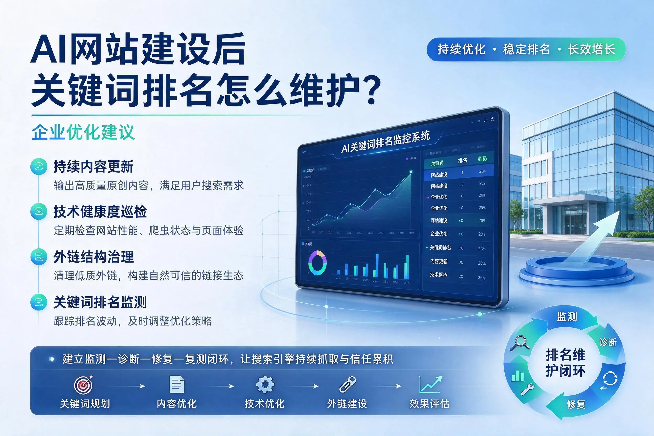AI网站建设后关键词排名怎么维护？锡林郭勒企业优化建议