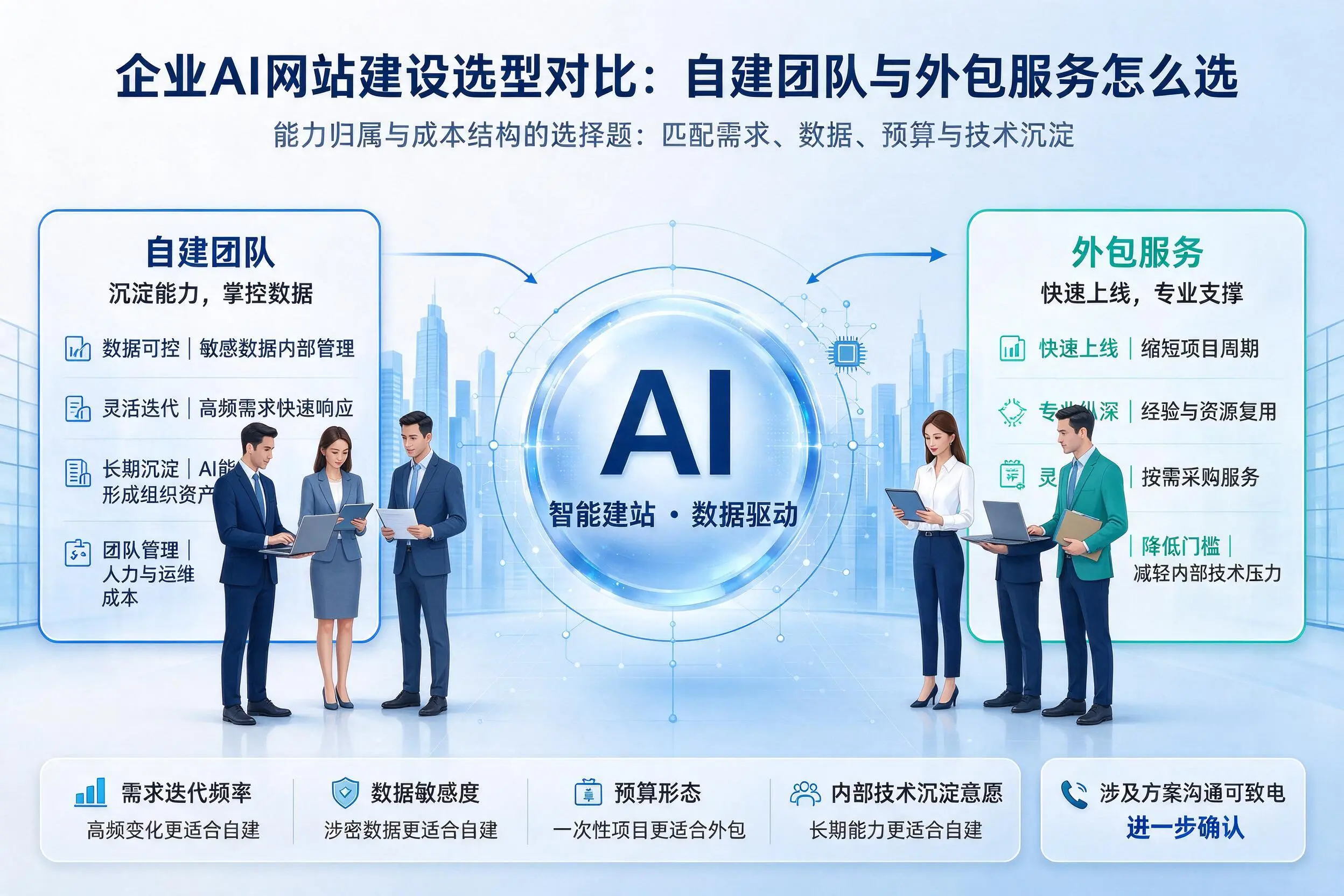 锡林郭勒企业AI网站建设选型对比：自建团队与外包服务怎么选